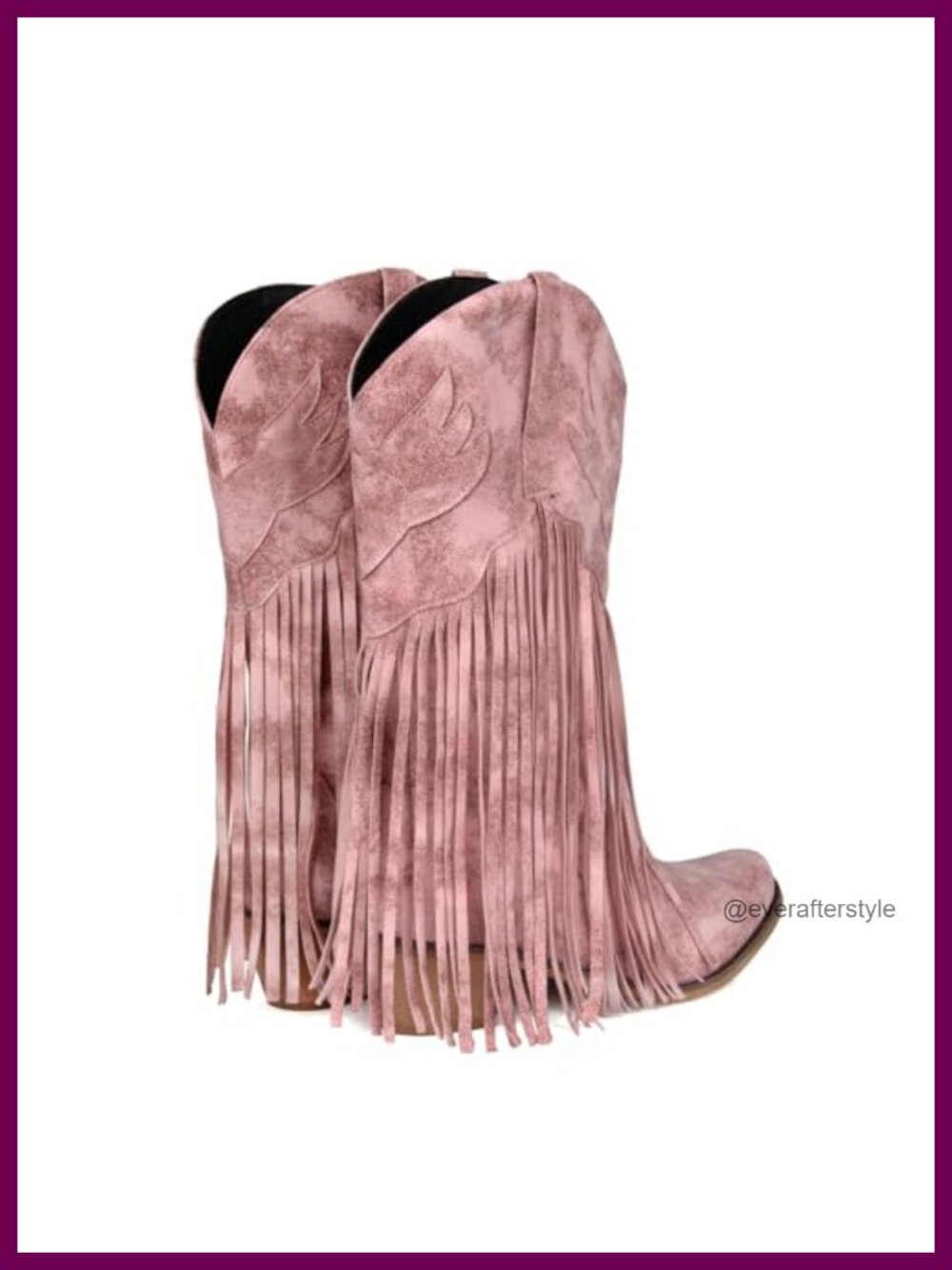 Fringe Denim Cowgirl Boots Pointed Toe Mid Calf Chunky Stacked Heel Western - Picture 5 of 6